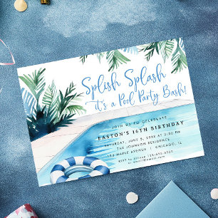 Pool Party Bash Zomer jongens verjaardagsfeestje Kaart