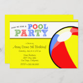 Pool Party Beach Ball Verjaardag Uitnodiging (Voorkant / Achterkant)