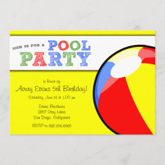 Pool Party Beach Ball Verjaardag Uitnodiging