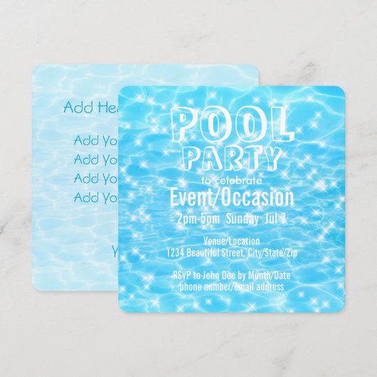 Pool Party Beach Party Summer Party trendy modern Kaart (Voorkant / Achterkant)