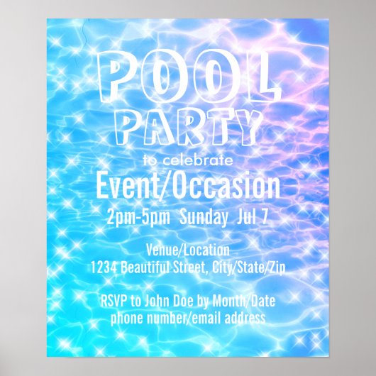 Pool Party Beach Party-zomerpartij Blauw water Poster (Voorkant)