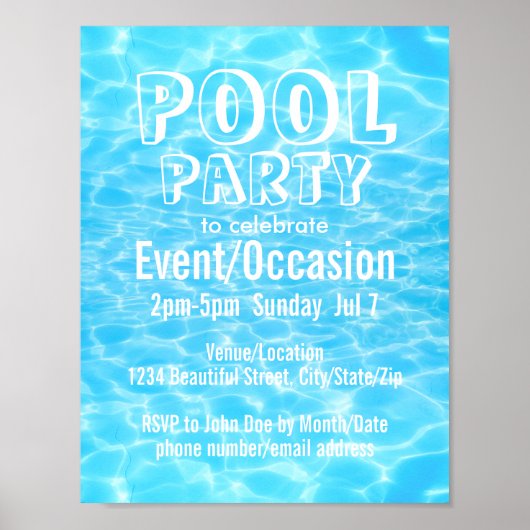 Pool Party Beach Summer Party modern elegant Poster (Voorkant)