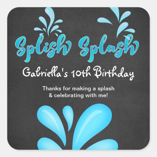 Pool Party Big Splash Dank je wel Vierkante Sticker (Voorkant)