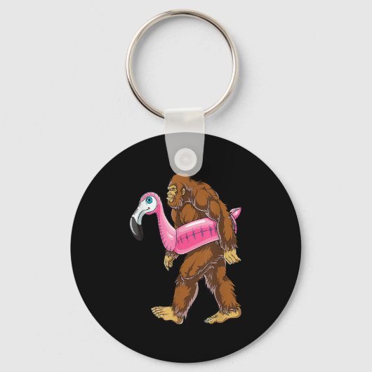 Pool Party Bigfoot Flamingo Mannen Women Sasquatch Sleutelhanger (Voorkant)
