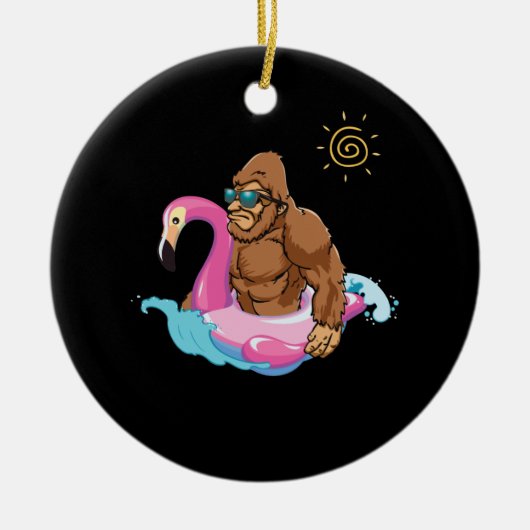 Pool Party Bigfoot Flamingo Sasquatch Pink Float Keramisch Ornament (Voorkant)