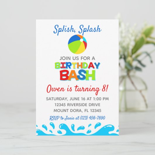 Pool Party Birthday Bash Invitation Kaart (Staand voorkant)