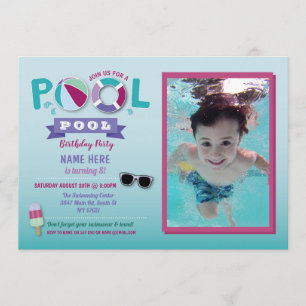 Pool Party Birthday Beach Float Summer Lolly Foto Kaart