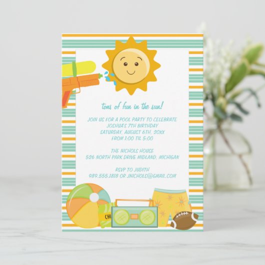 Pool Party Birthday Celebration Invitations Kaart (Staand voorkant)