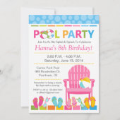 Pool Party Birthday Invitation and Swim Party Kaart (Voorkant)