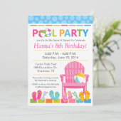 Pool Party Birthday Invitation and Swim Party Kaart (Staand voorkant)