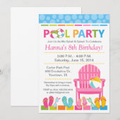 Pool Party Birthday Invitation and Swim Party Kaart (Voorkant / Achterkant)