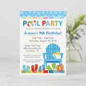 Pool Party Birthday Invitation and Swim Party Kaart (Staand voorkant)