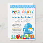 Pool Party Birthday Invitation and Swim Party Kaart (Voorkant / Achterkant)