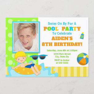 Pool Party Birthday Invitation Blonde Boy Kaart