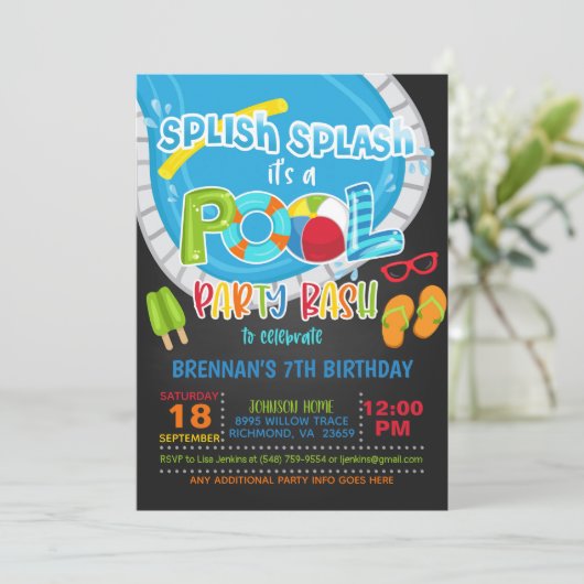 Pool Party Birthday Invitation - Boy BL Kaart (Staand voorkant)