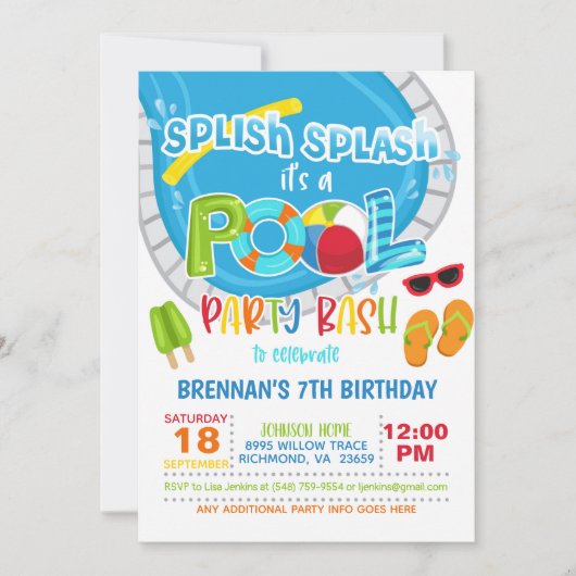 Pool Party Birthday Invitation - Boy WH Kaart (Voorkant)