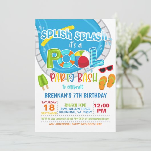 Pool Party Birthday Invitation - Boy WH Kaart (Staand voorkant)