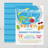 Pool Party Birthday Invitation - Boy WH Kaart (Voorkant / Achterkant)