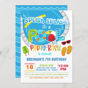 Pool Party Birthday Invitation - Boy WH Kaart
