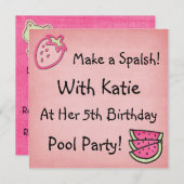 Pool Party Birthday Invitation Kaart (Voorkant / Achterkant)