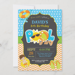 Pool Party Birthday Invitation Splish Splash Boy Kaart