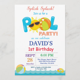 Pool Party Birthday Invitation Splish Splash Boy Kaart