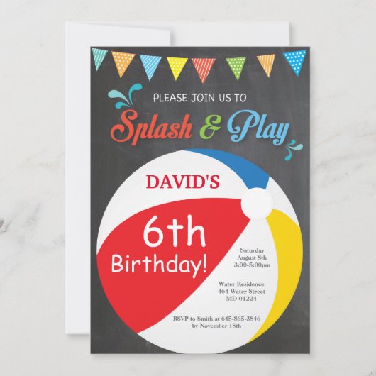 Pool Party Birthday Invitation Splish Splash Boy Kaart (Voorkant)