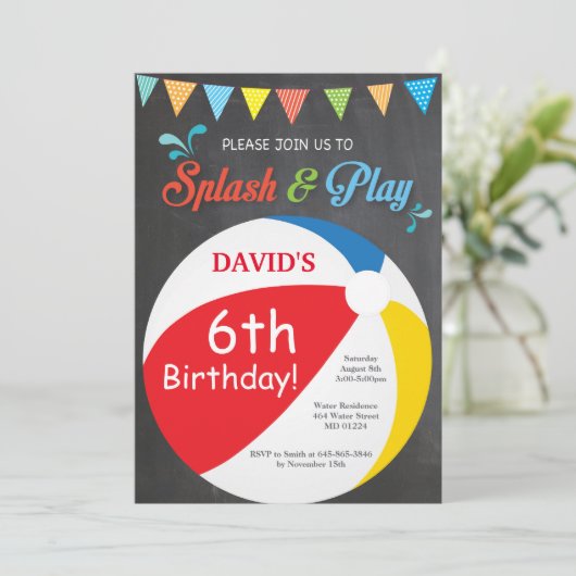 Pool Party Birthday Invitation Splish Splash Boy Kaart (Staand voorkant)