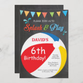 Pool Party Birthday Invitation Splish Splash Boy Kaart (Voorkant / Achterkant)