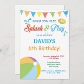 Pool Party Birthday Invitation Splish Splash Boy Kaart (Voorkant / Achterkant)