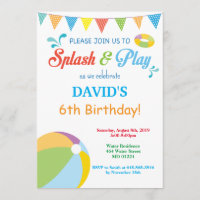 Pool Party Birthday Invitation Splish Splash Boy