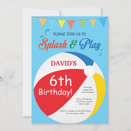 Pool Party Birthday Invitation Splish Splash Boy Kaart (Voorkant)