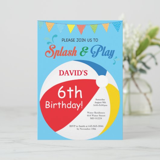 Pool Party Birthday Invitation Splish Splash Boy Kaart (Staand voorkant)