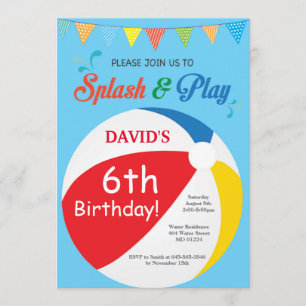 Pool Party Birthday Invitation Splish Splash Boy Kaart
