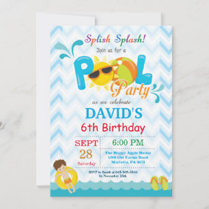 Pool Party Birthday Invitation Splish Splash Boy Kaart