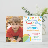 Pool Party Birthday Invitation Splish Splash Boy Kaart (Staand voorkant)