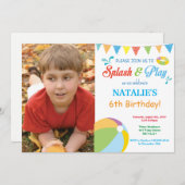Pool Party Birthday Invitation Splish Splash Boy Kaart (Voorkant / Achterkant)