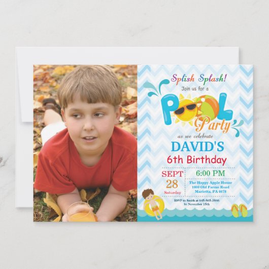 Pool Party Birthday Invitation Splish Splash Boy Kaart (Voorkant)