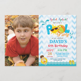 Pool Party Birthday Invitation Splish Splash Boy Kaart