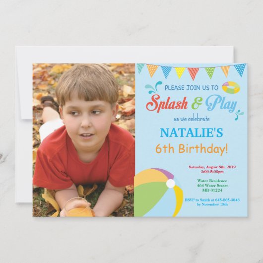 Pool Party Birthday Invitation Splish Splash Boy Kaart (Voorkant)