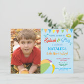 Pool Party Birthday Invitation Splish Splash Boy Kaart (Staand voorkant)