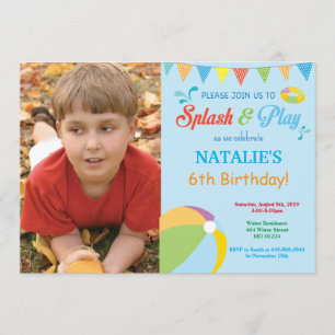 Pool Party Birthday Invitation Splish Splash Boy Kaart