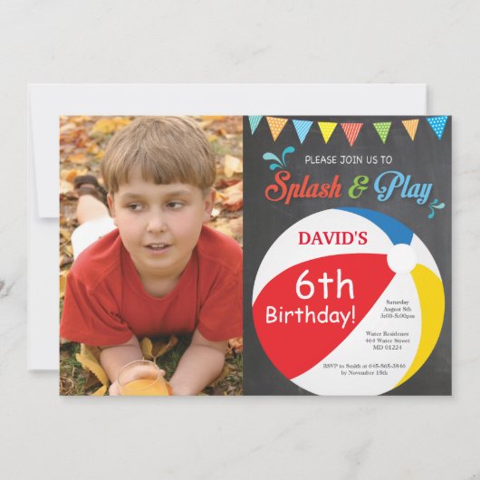 Pool Party Birthday Invitation Splish Splash Boy Kaart (Voorkant)