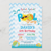 Pool Party Birthday Invitation Splish Splash Boy Kaart (Voorkant / Achterkant)