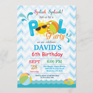 Pool Party Birthday Invitation Splish Splash Boy Kaart