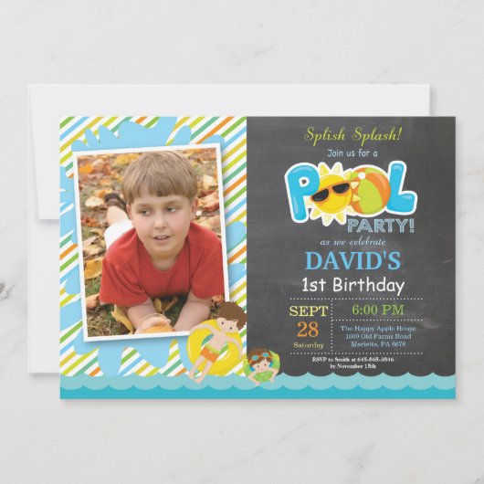 Pool Party Birthday Invitation Splish Splash Boy Kaart (Voorkant)