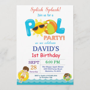 Pool Party Birthday Invitation Splish Splash Boy Kaart