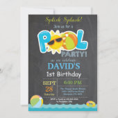 Pool Party Birthday Invitation Splish Splash Boy Kaart (Voorkant)