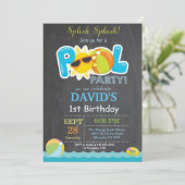Pool Party Birthday Invitation Splish Splash Boy Kaart (Staand voorkant)