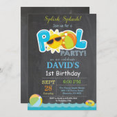 Pool Party Birthday Invitation Splish Splash Boy Kaart (Voorkant / Achterkant)